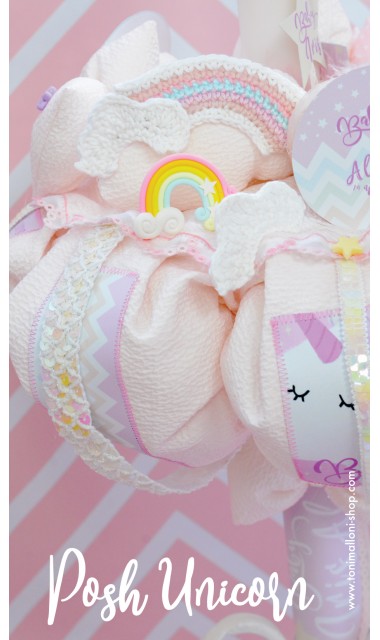 Lumanare botez cu unicorn si curcubee crosetate, 65x4 cm, Posh Unicorns  3